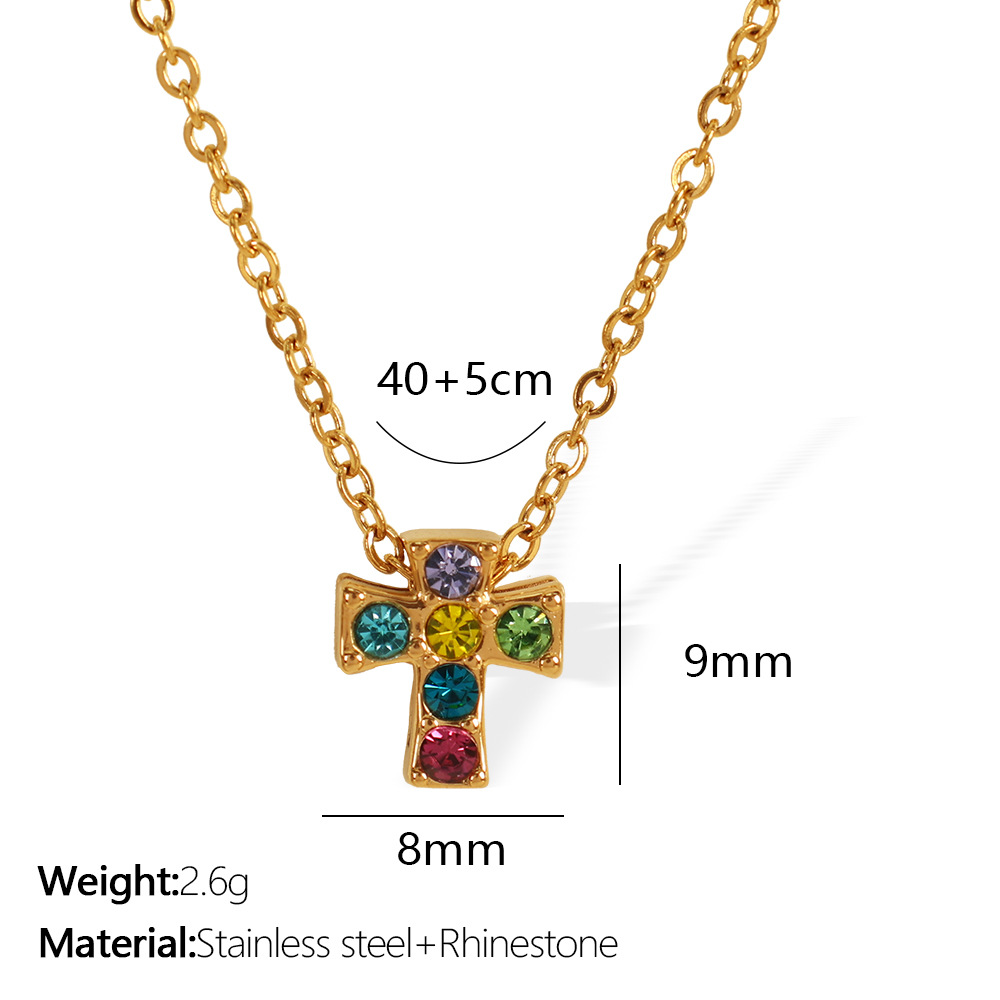 1 Piece Simple Series CrossStainless Steel  Gold Color Rhinestone Women's Pendant Necklaces h5 